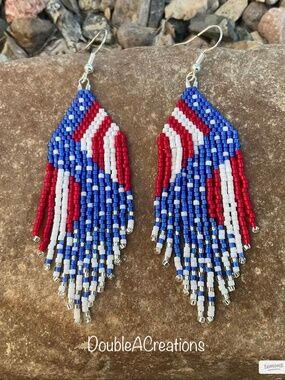 Stars and Stripes Beaded Earrings, New, Handmade by Me